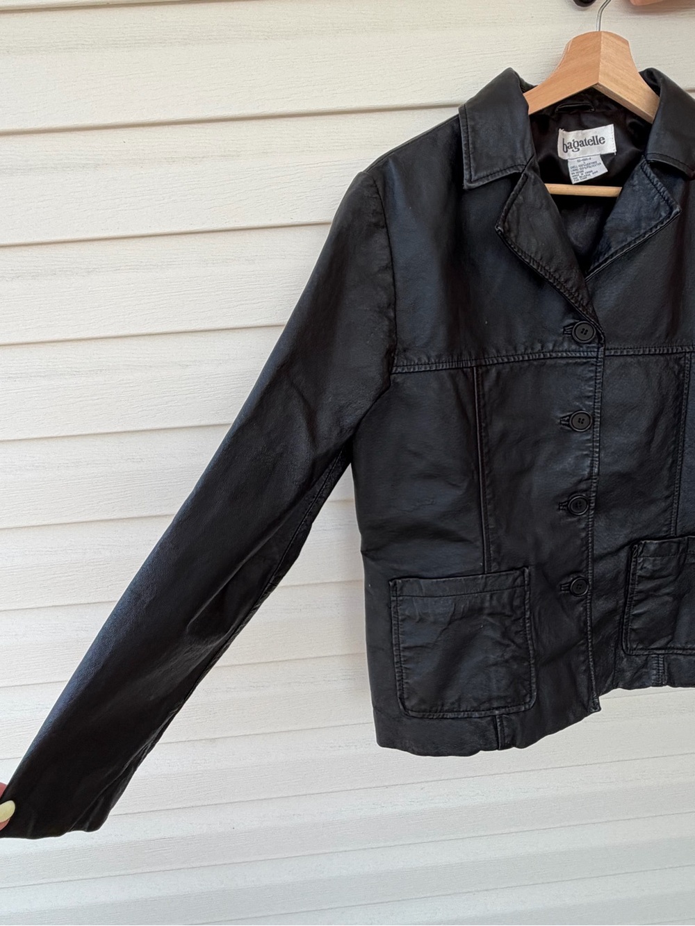 bagatelle Black Button-Front 100% Leather Jacket - Picture 6 of 7